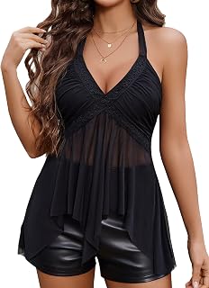 Avidlove Halter Top per le donne sexy scollo a V rete pura uscire abiti Y2k Babydoll top lingerie senza maniche Clubwear