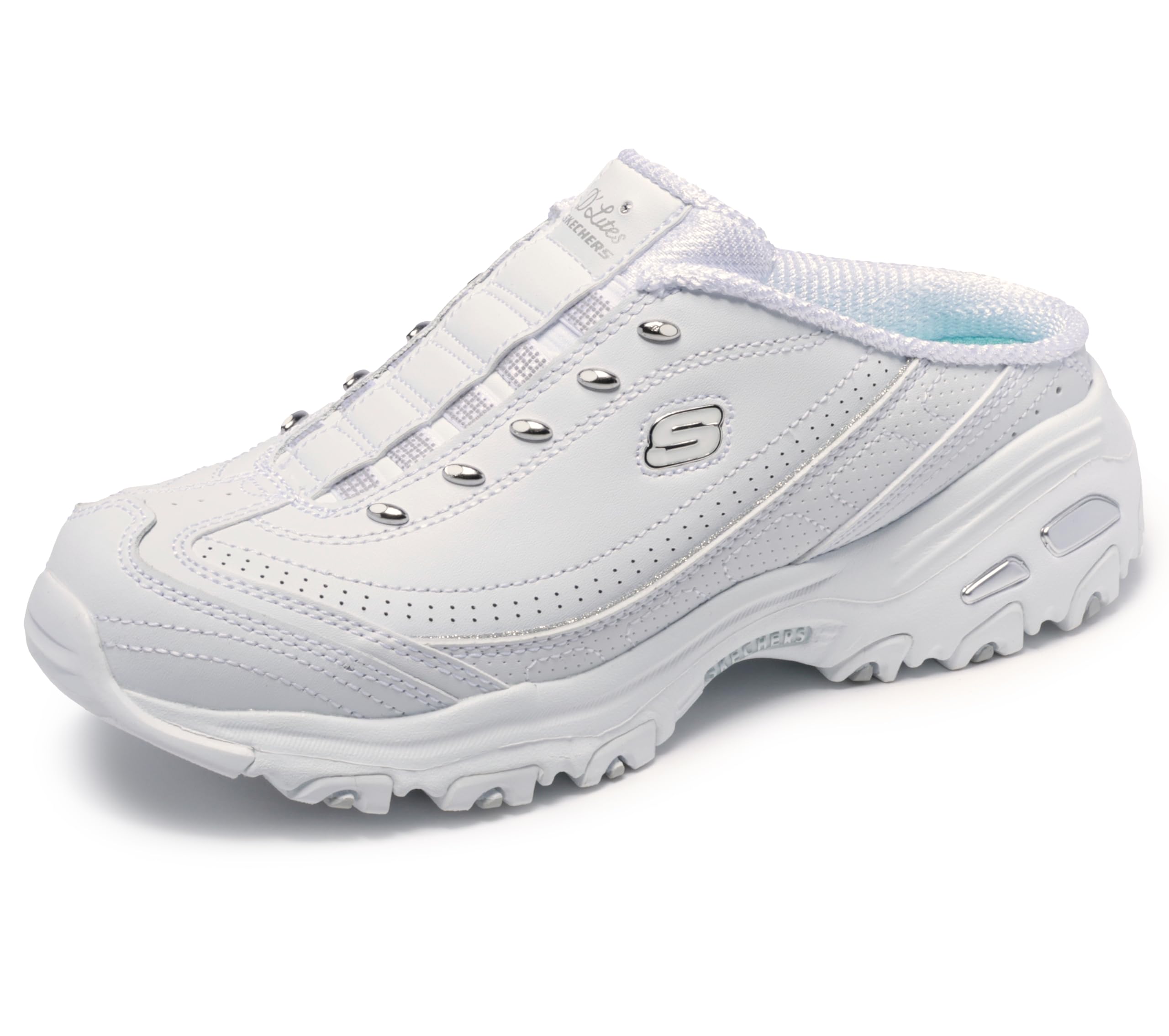 Skechers Women's D'lites Sneaker, White Silver, 4.5 UK Wide