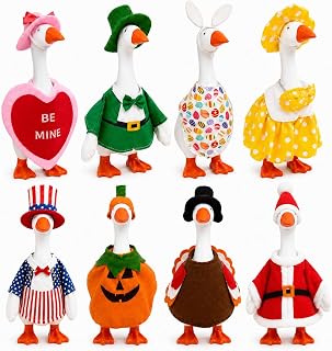 8 Pack Desk Goose Outfits 7 Inch, Seasonal Desk Goose Holiday Outfits | Mini Desk Goose Clothes Set for Halloween, Thanksgiving, Christmas, Fit All Year Holidays, Gifts for Goose Lovers