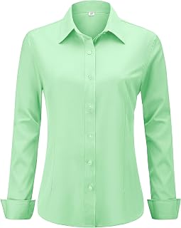 hearain Soft Wrinkle-Free Women's Button Down Dress Shirts Long Sleeve Work Blouses Casual Tops XXS-6XL Regular Petite Tall