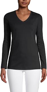 Lands' End T-Shirt a Maniche Lunghe in Cotone Supima da Donna - Scollo a V Rilassato