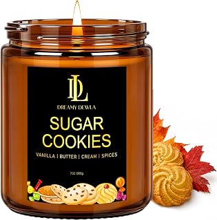 DL DREAMY DEWLA Fall Candle, Sugar Cookies Scented for Home, 7oz Soy Wax