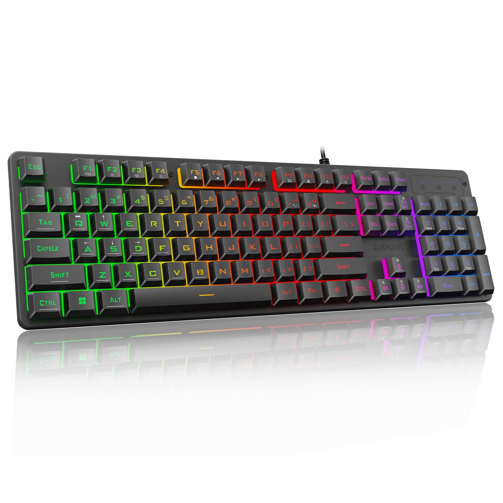 Redragon K521 Upgrade Rainbow LED Gaming Keyboard, 104 Keys Wired Mechanical Fee