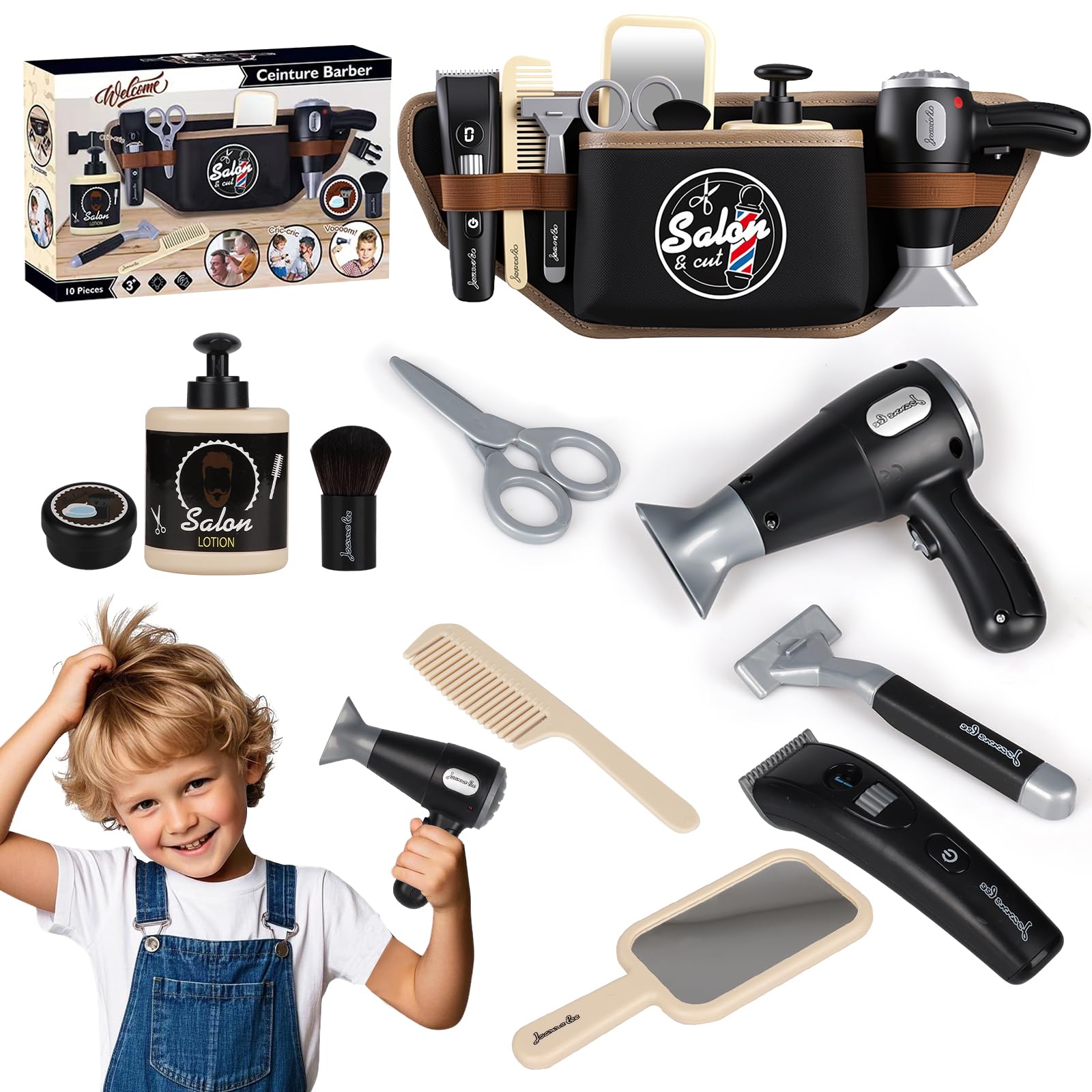 Kids Barber Shop Playset,Toddler Pretend Hair Salon Toy,Shaving Kit for boy | Va