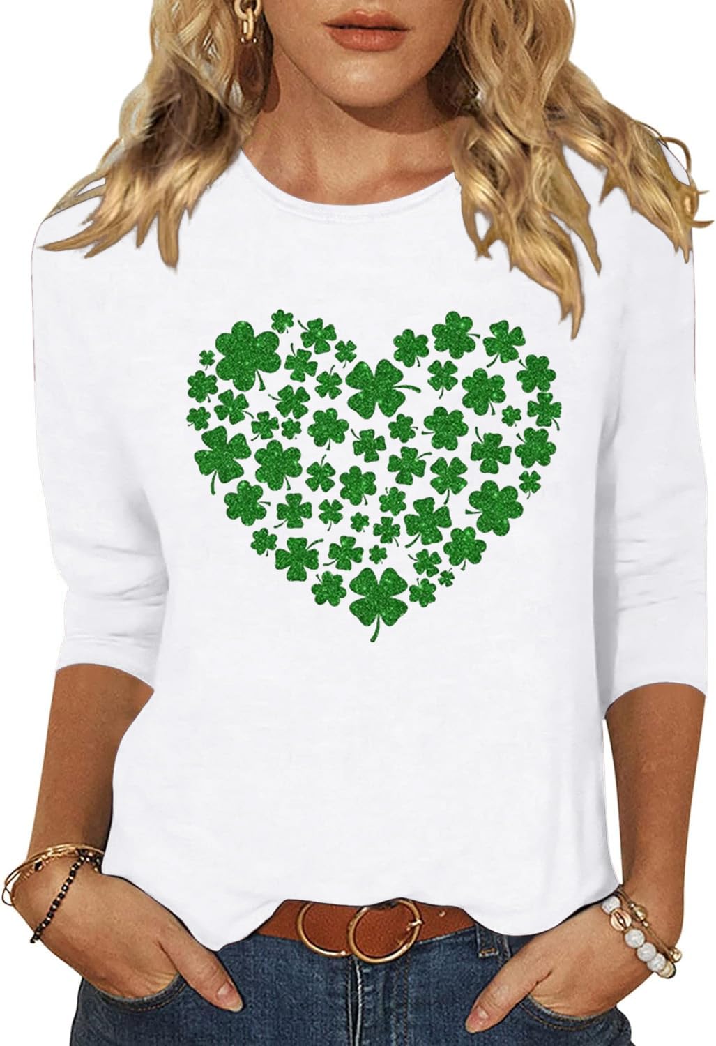 Vircreate Womens 3/4 Sleeve Crew Neck T-Shirts Valentina's Day Spring Shirts Lov