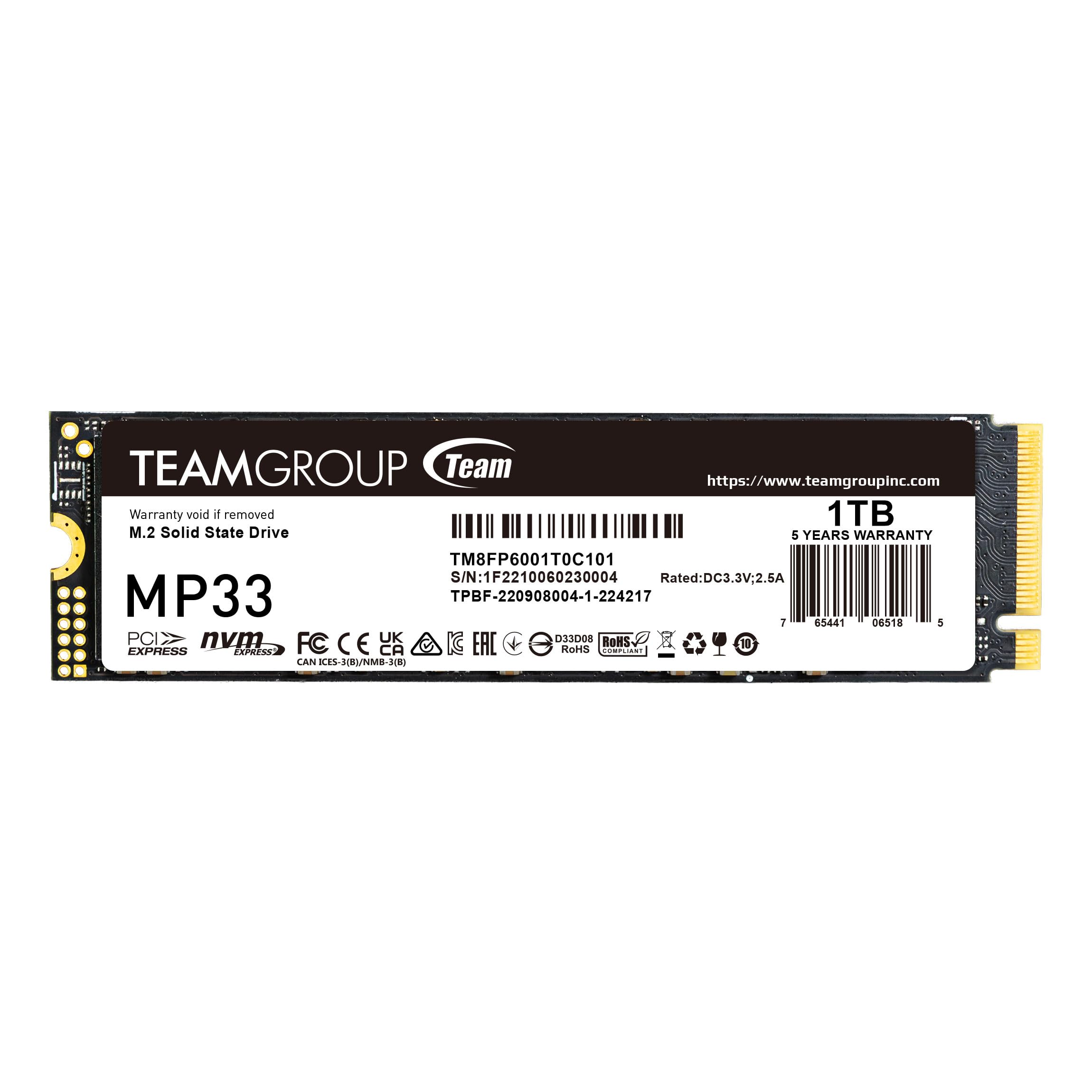 TEAMGROUP MP33 1TB SLC Cache 3D NAND TLC NVMe 1.3 PCIe Gen3x4 M.2 2280 Internal 