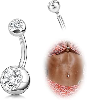 DAI JY Titanium Belly Button Rings, 14G Belly Button Piercing 14mm 12mm 10mm 8mm Short Long Belly Ring Cubic Zirconia Internally Threaded Navel Piercing Jewelry for Women Men