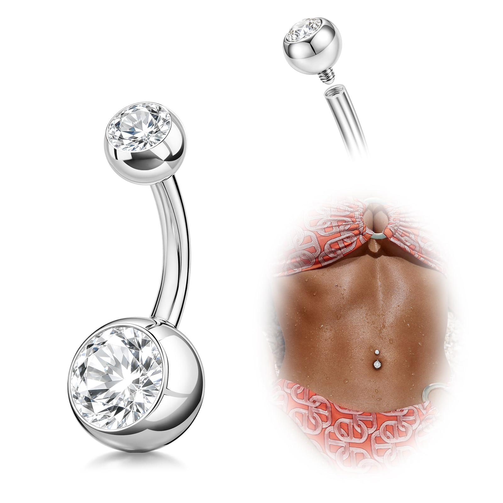 DAI JY Titanium Belly Button Rings, 14G Belly Button Piercing 14mm 12mm 10mm 8mm