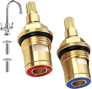 Mixer Tap Cartridge Replacement 1/4 Turn, 20‑Spline Brass & Ceramic Disc Tap Valve with Washers for Mixer Taps, Glands Seals Repair Kit for Bathroom Kitchen (Hot & Cold)