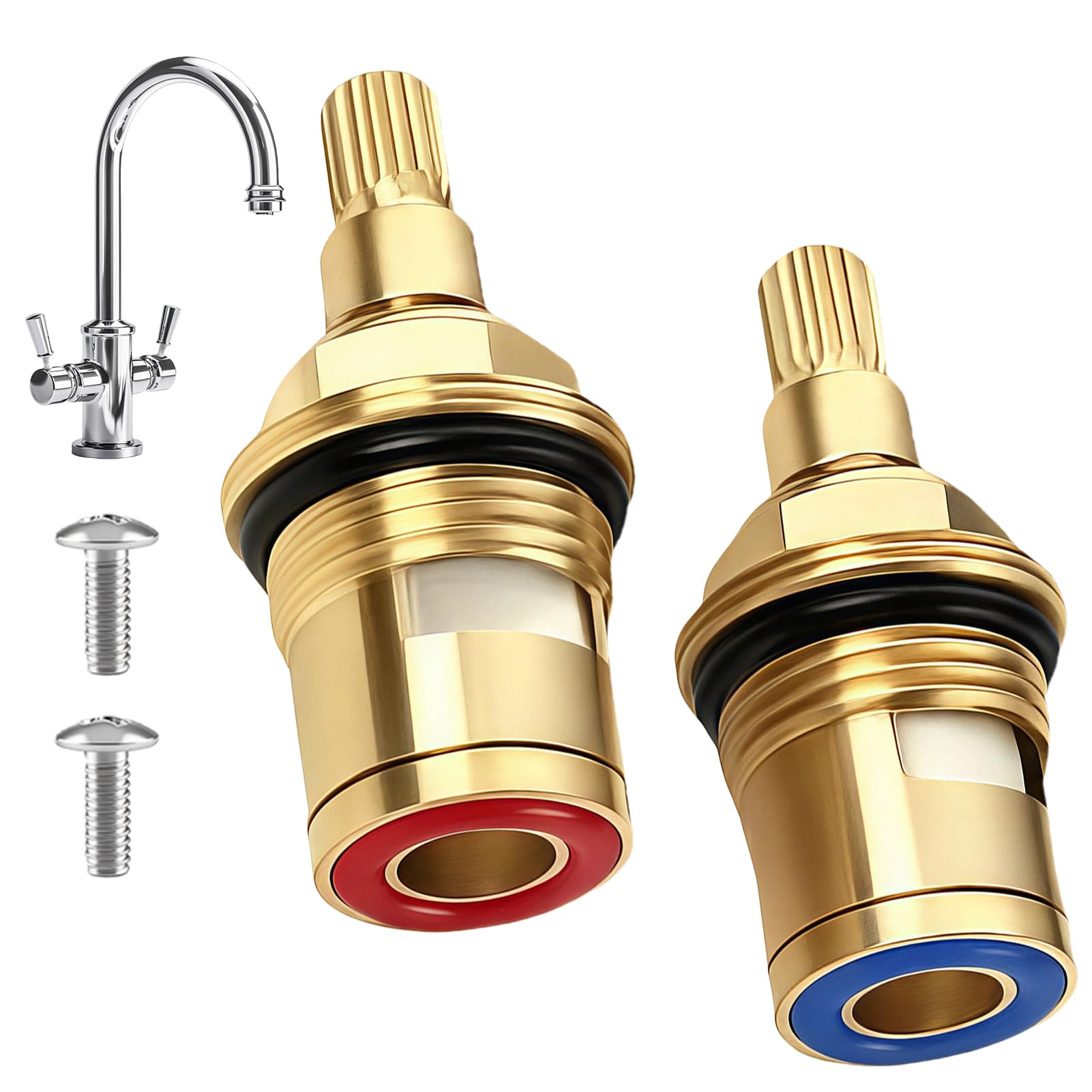 Mixer Tap Cartridge Replacement 1/4 Turn, 20‑Spline Brass & Ceramic Disc Tap Val