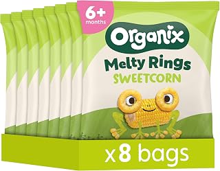 Organix Melty Sweetcorn Rings, Organic Baby Snack, 20 g (Pack of 8) | Vegetarian & Vegan Friendly, Gluten Free, for Tiny Hands, for First Tastes