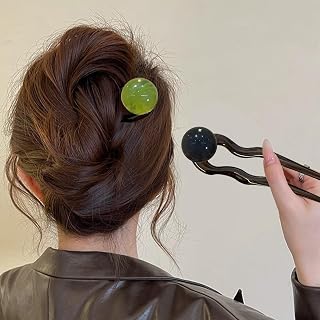 U Shape French Hair Clip, Updo Hair Clip for Thin Thick Hair, 5" Classic Hairpin Stick for Women, Grey+Green