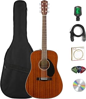 Fender CD-60S Solid Top Dreadnought Acoustic Guitar - All Mahogany Bundle with Gig Bag, Tuner, Strap, Strings, Picks, and Austin Bazaar Instructional DVD