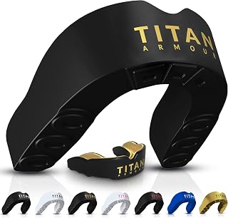 Titan Armour Gum Shield, Custom-Fit Mouth Guard for Boxing, Gold Adult | Dual-Layer | Case Inc | Boil & Bite Mouthguard Boxing, Rugby, Hockey & All Contact Sports | UK Brand