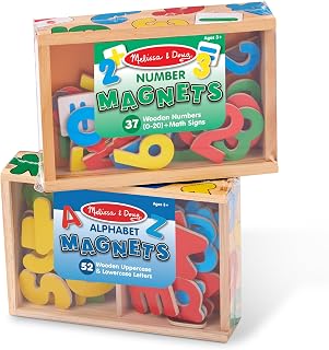 Melissa & Doug Deluxe Wooden Magnetic Letters & Numbers Set | 86 Pieces, 52 Alphabet Magnets, 32 Numbers & Math Symbols, 2 Storage Boxes, Wooden Preschool Learning Toys for Kids, Ages 3+