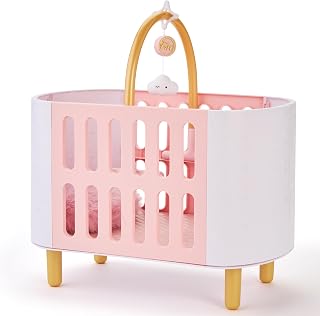 FAO Schwarz Baby Doll Crib & Play Mat with Mattress Pillow & Pretend Mobile | Fits 14” FAO Baby Dolls, Pretend Nursery Crib for Imaginative Caregiving Play, Girls Roleplay Toy, Gift for Ages 3+