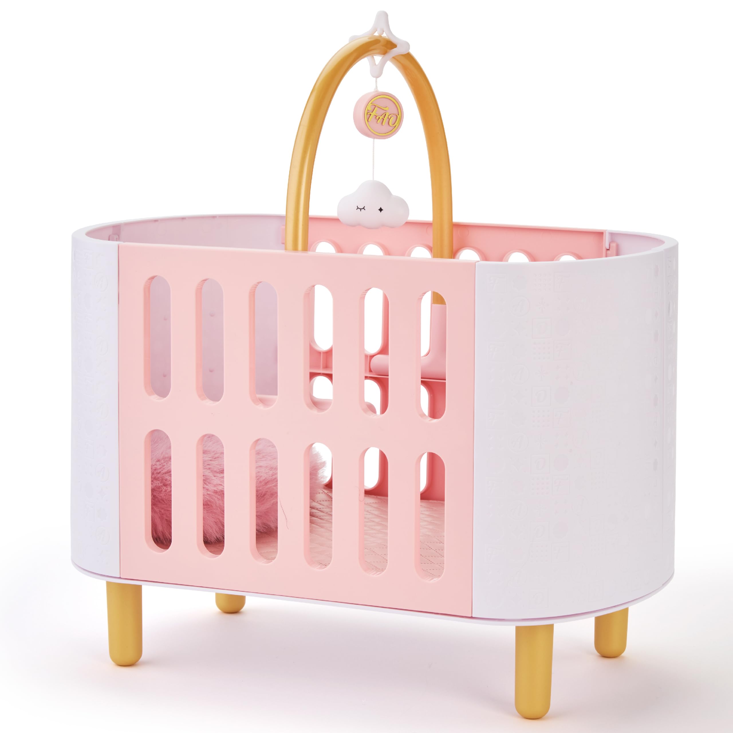 FAO Schwarz Baby Doll Crib & Play Mat with Mattress Pillow & Pretend Mobile | Fi