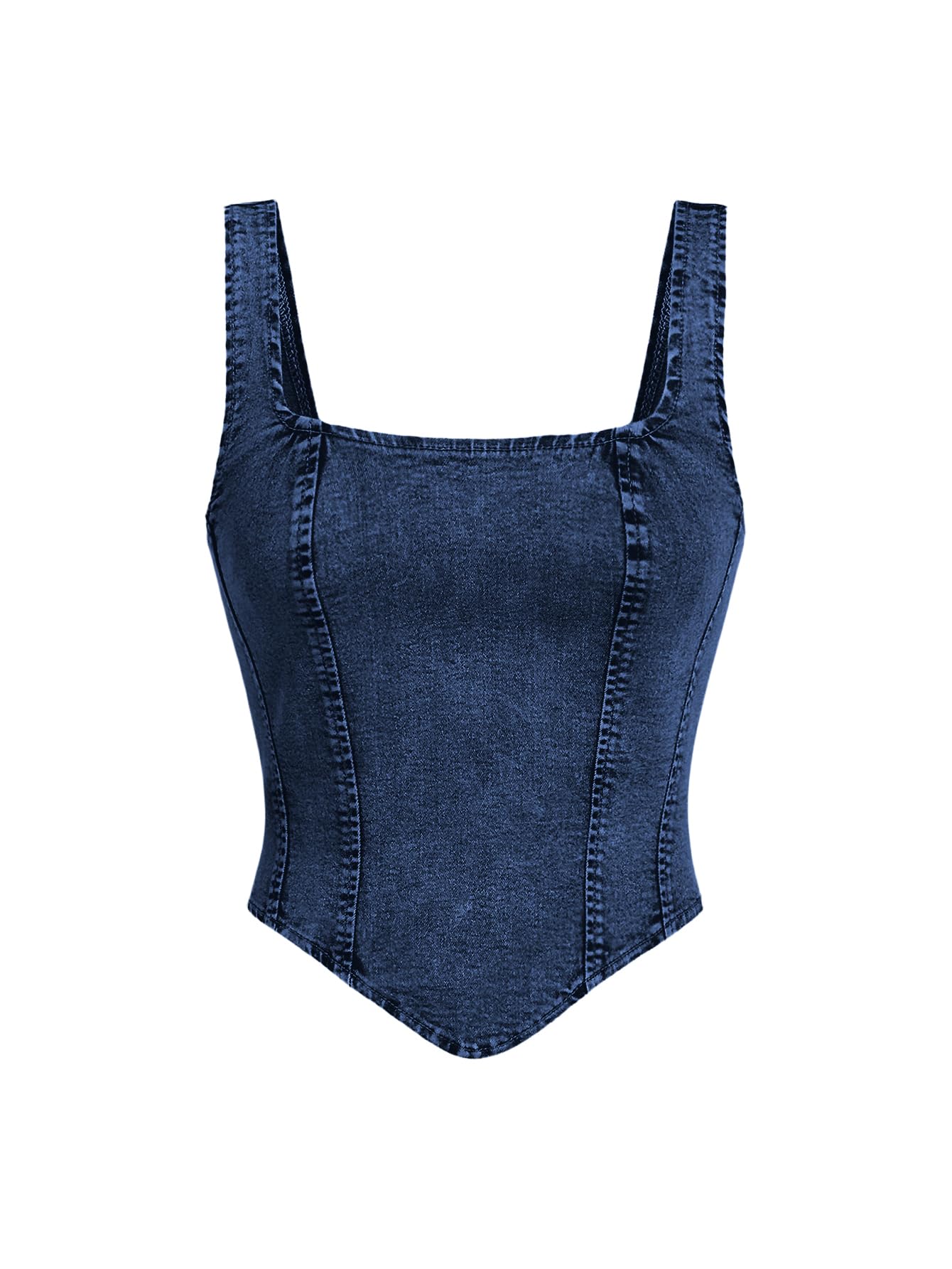 WDIRARA Women's Denim Corset Tank Top Crop Sleeveless Zip Up Back Tops