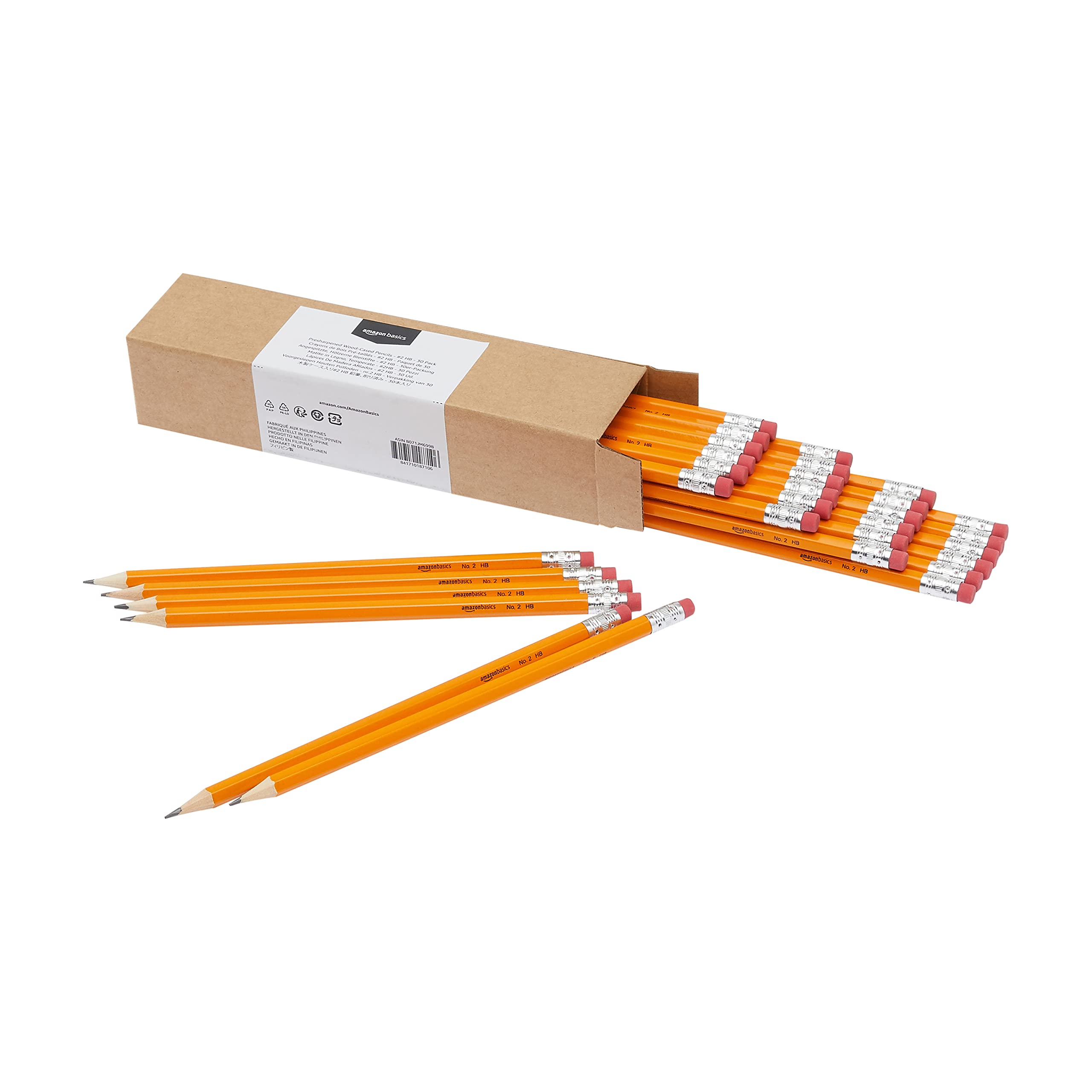 Amazon Basics Woodcased Classroom #2 Pencils with Erasers, Pre-sharpened, HB Lea