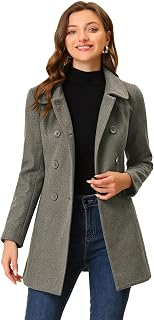 Allegra K Womens Peter Pan Collar Double Breasted Winter Long Trench Coat Grey