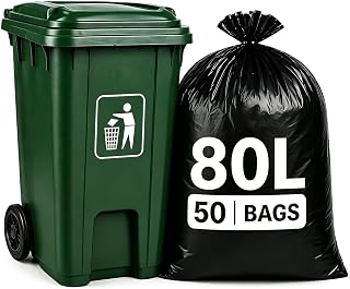 Black Bin Bags 80L, Large Refuse Sacks Heavy Duty, No-Tear, 50 Count