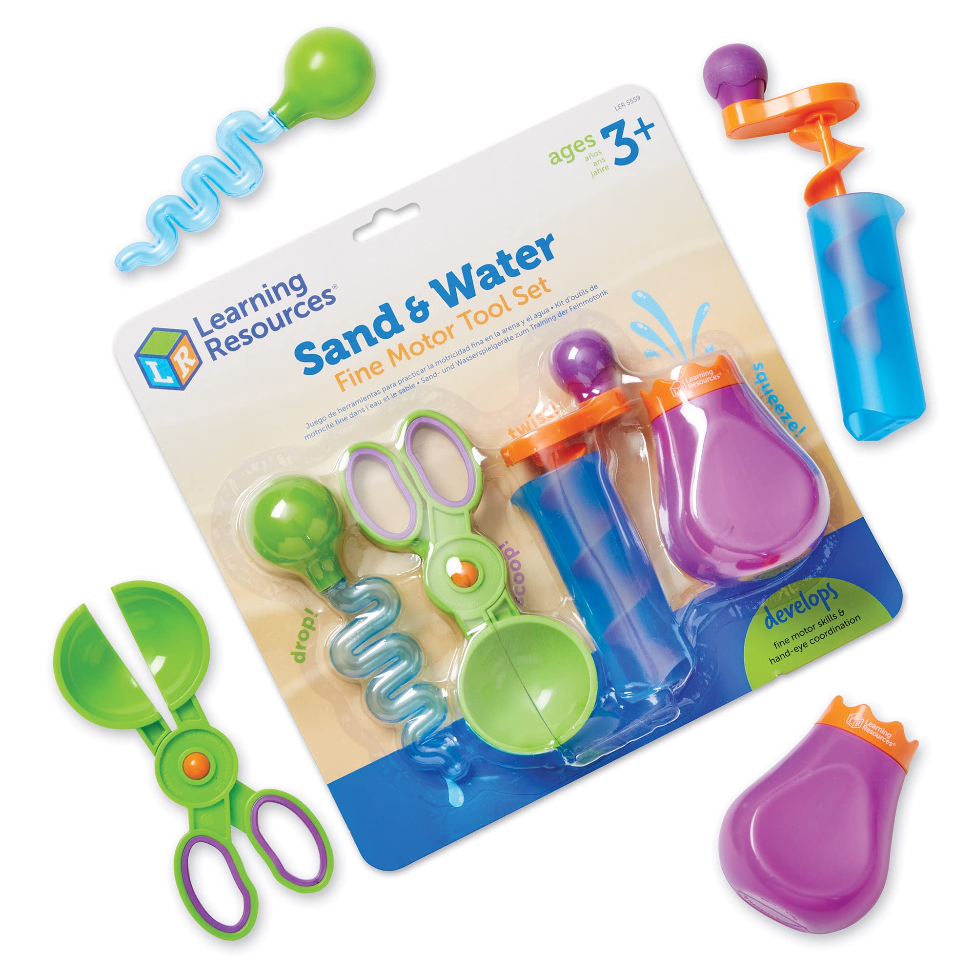 Learning Resources Sand & Water Fine Motor Set, Construction Toy, 4 Pieces, Ages