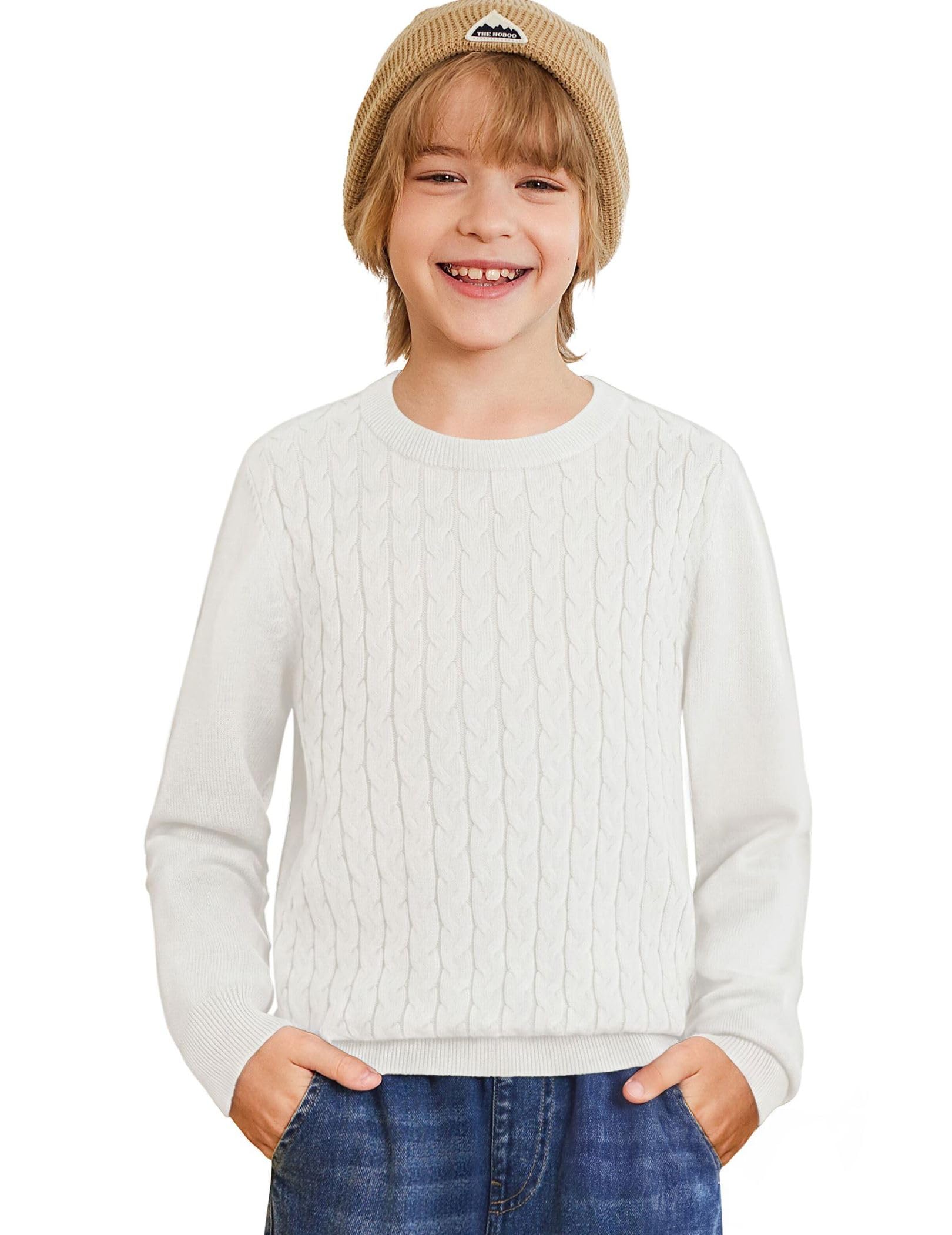 Arshiner Boys Sweater Long Sleeve Cable Knit Crewneck Pullover Winter Tops