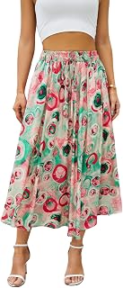Abaadlw Maxi Skirts for Women with Pockets Long Midi Length Casual Skirt for Beach Party Holiday Blue Floral