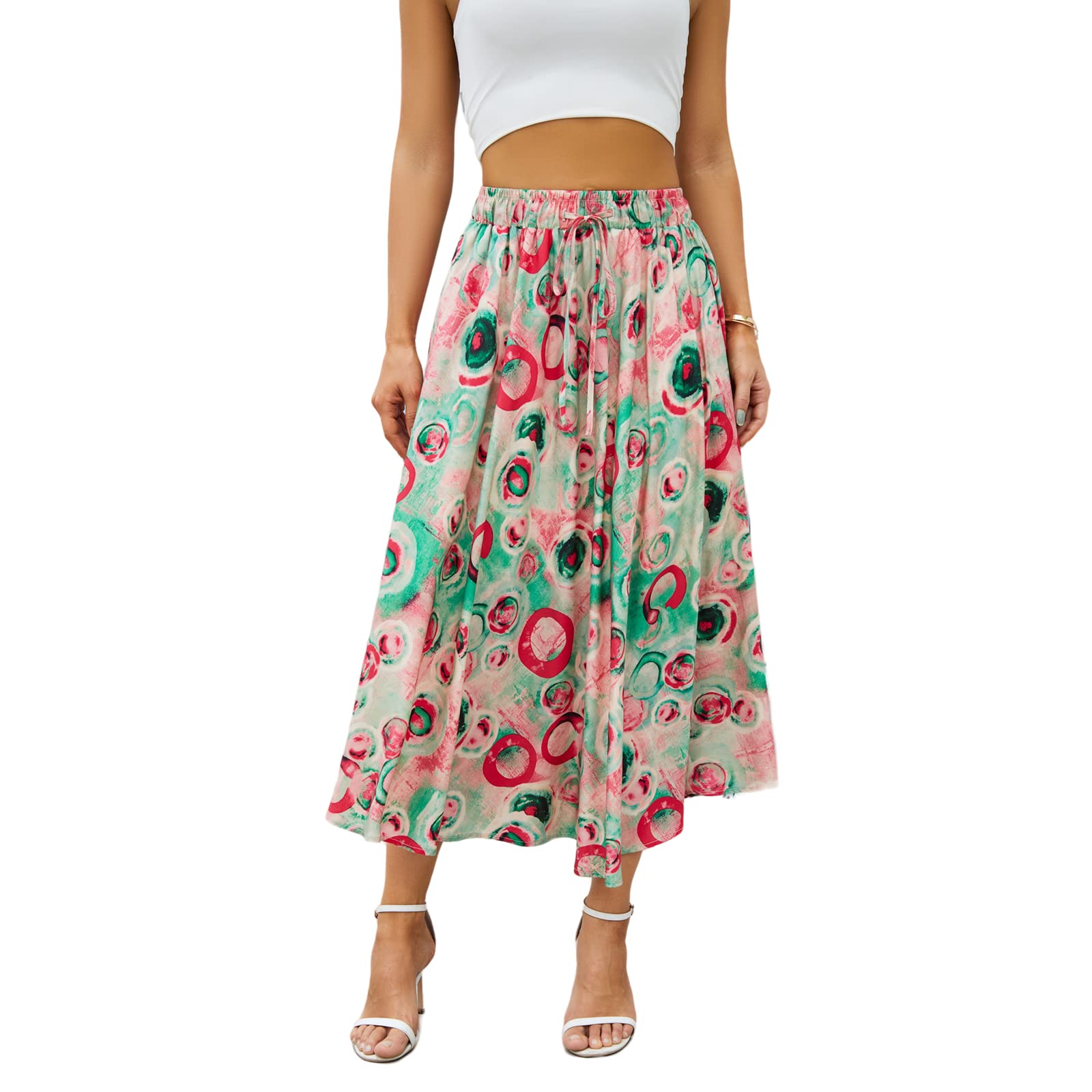 Abaadlw Maxi Skirts for Women with Pockets Long Midi Length Casual Skirt for Bea