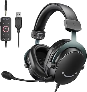 FIFINE H9 USB Gaming Headset | Over-Ear PC Headphone with 3.5mm Jack, 7.1 Surround Sound, Detachable Microphone. for PS5/PS4/Switch/XBOX Controller. Black.