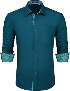 HISDERN Mens Dress Shirts Long Sleeve Button Down Casual Shirts for Men Inner Contrast Formal Business Tuxedo Wedding Shirt