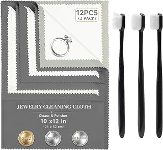 6 PCS Large Silver Polishing Cloth Kit, 3 Pack 10" x 12" Jewelry Cleaner Cloths with 3 Soft Brushes, Tarnish Remover &amp; Scratch-Free Cleaner for Silver, Gold, Diamond, Coins, Watches, Deep Gray &amp; Gray