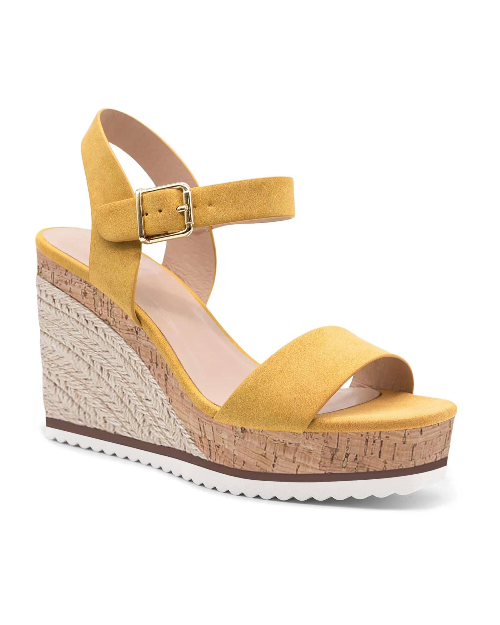 Coutgo Sandalias de cuña con correa al tobillo para mujer, Amarillo, 38.5 EU