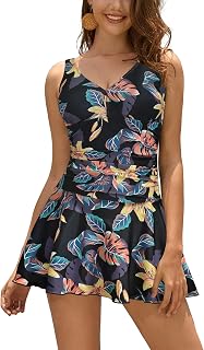 SHEKINI Women's Swimsuit with Skirt One Piece Slimming One Piece Swimsuit with Fluffy Cups Vintage Skirted Swimwear Swimsuit Beach Bikini