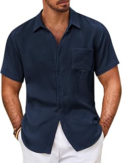 COOFANDY Men's Short Sleeve Button Down Shirt Casual Summer Beach Shirt with Pocket