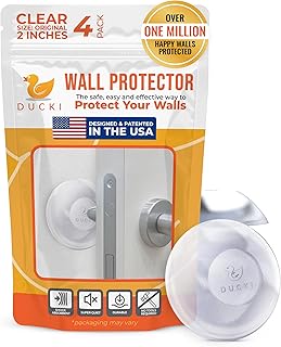 Ducki Door Knob Wall Protector, 2" Self Adhesive Door Stopper, 4 Pack Clear | Gel Material With Shock Absorbing Cushion Ideal For Door Bumpers For Walls, Cabinets, Refrigerators, Furniture And Appliances