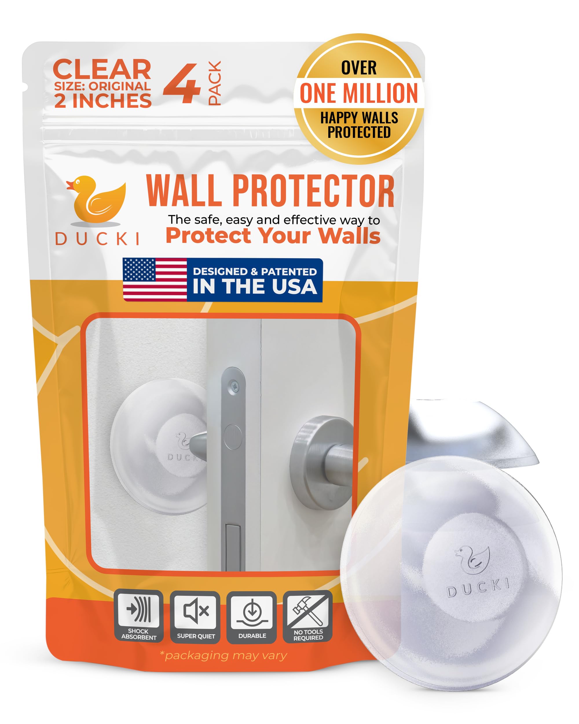 Ducki Door Knob Wall Protector, 2" Self Adhesive Door Stopper, 4 Pack Clear | Ge
