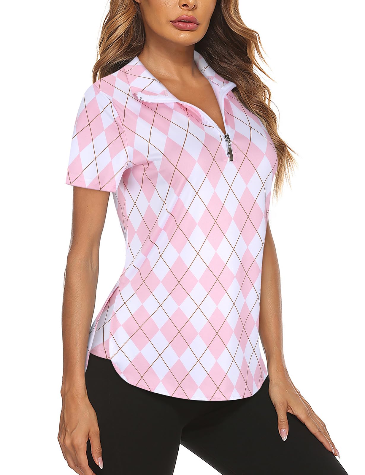 Gemulate Women's Short Sleeve Polo Shirts Floral Golf Tennis Tshirt | Zip Up Wor