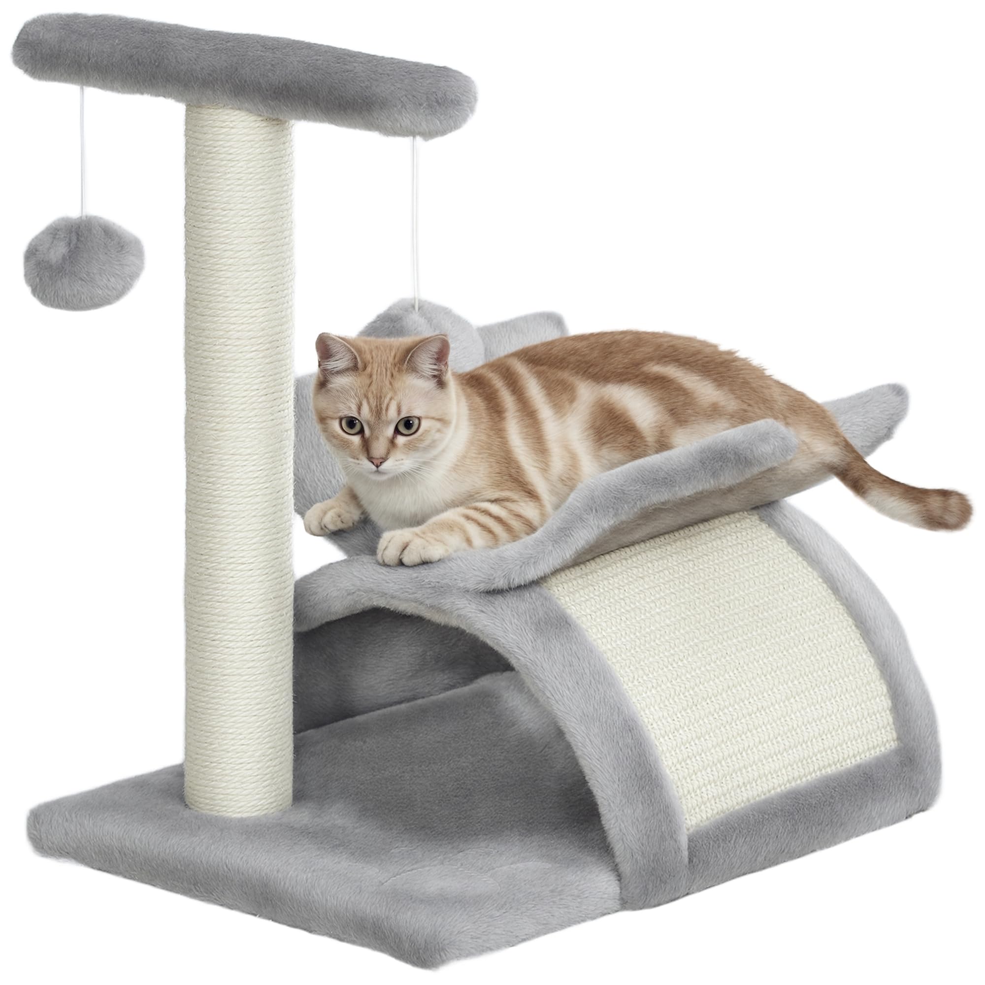 PawHut Cat Tree, Cat Tower for Kittens with Rotatable Top Bar - Grey