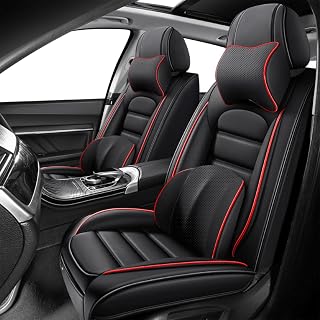 Fit for Sedan SUV Pick-up Truck,Automotive,Ice Slik Nappa Leather Car Seat Covers,Waterproof Durability Washable Seat Covers,5 Seat Complete Set Luxury Car Seat Cover(Black & Red)