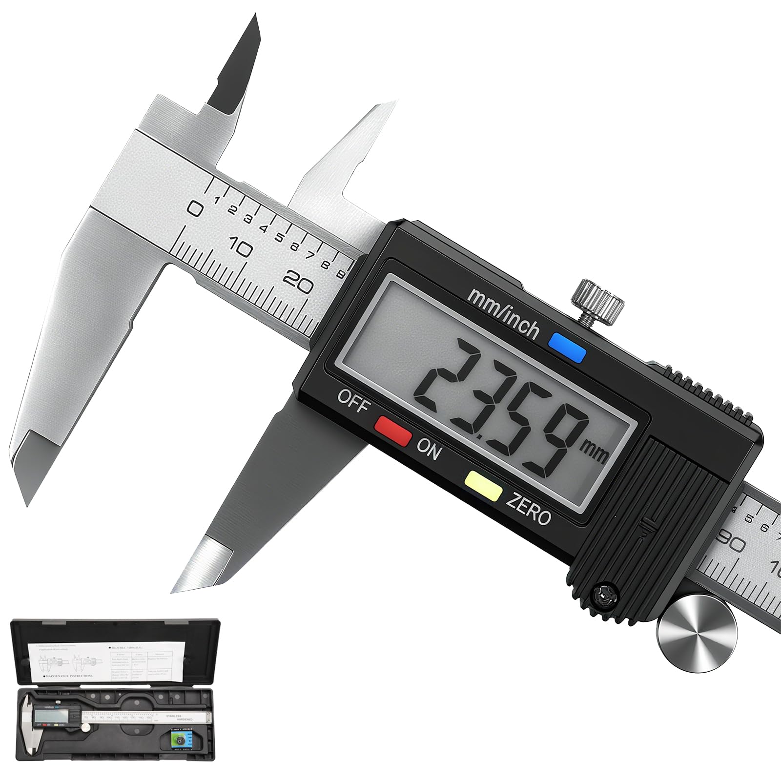 Caliper Measuring Tool, Qfun Vernier Digital Caliper Stainless Steel 6 Inch/150m