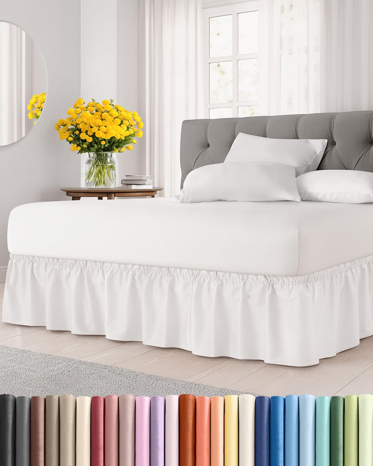 CGK Wrap Around Dust Ruffle Bed Skirt - Queen Size, 15" Inch, Antique White | Ea