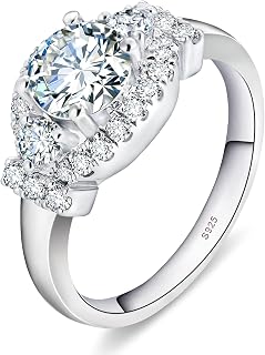 3 Stone Engagement Ring 18 K White Gold Plated S925 Sterling Silver Promise Rings For Her Vintage Wedding Rings For Women