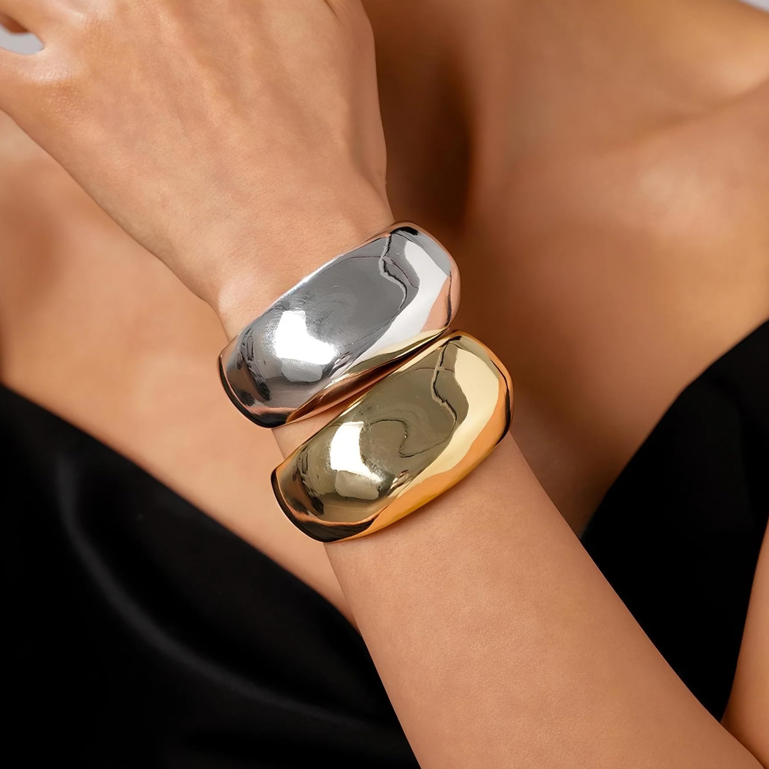 Chunky Gold Bangle Bracelet for Women Stackable Bangle Jewelry Bold Gold Bracele
