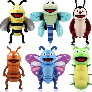 Lenwen 6 Pcs Insect Animal Hand Puppets Gifts with Working Mouth 10 Inch | Large Plush Puppets, Role Play Show Toys, Storytelling Hand Gift for Toddlers, Kids Boys Girls, Birthday Classroom Preschool