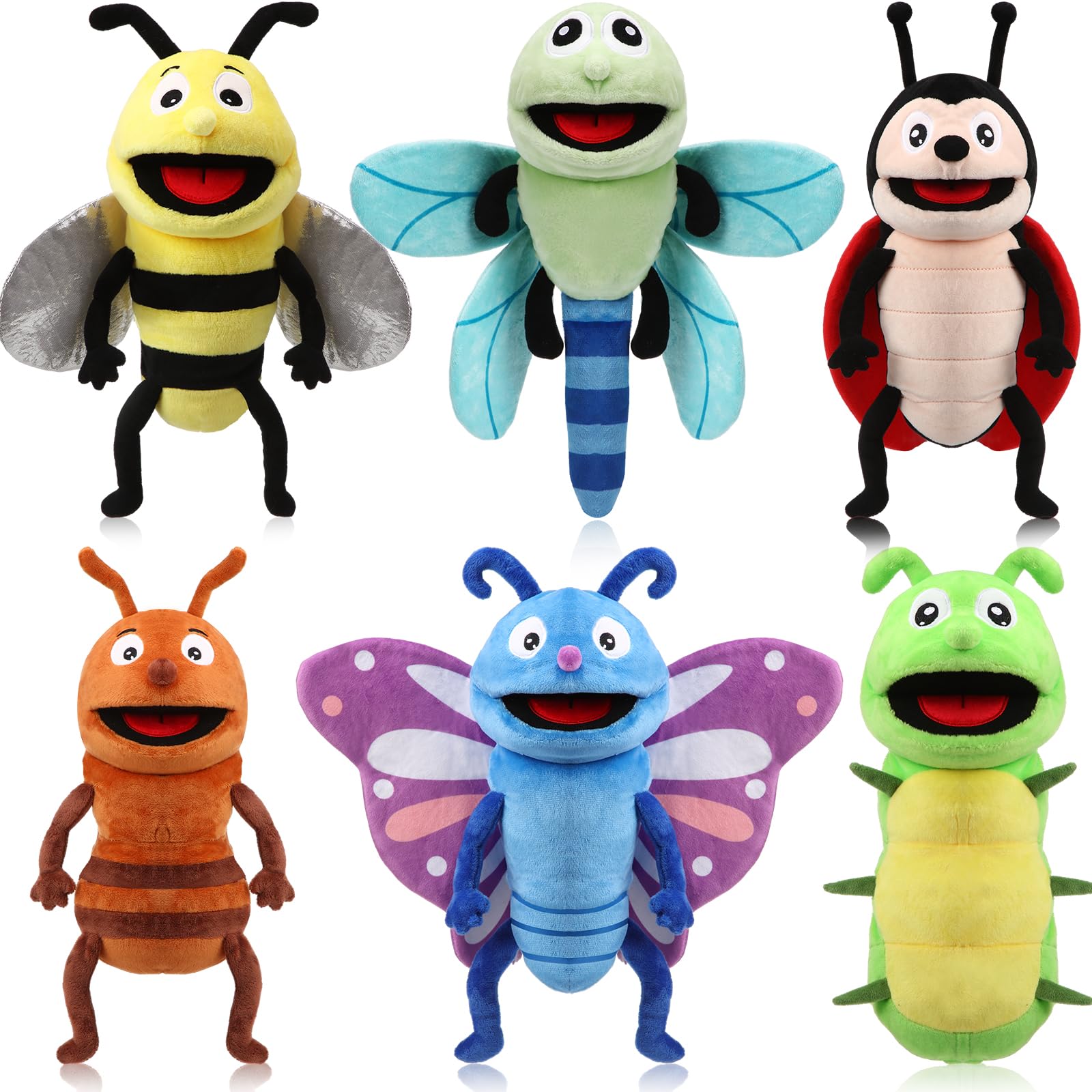 Lenwen 6 Pcs Insect Animal Hand Puppets Gifts with Working Mouth 10 Inch | Large