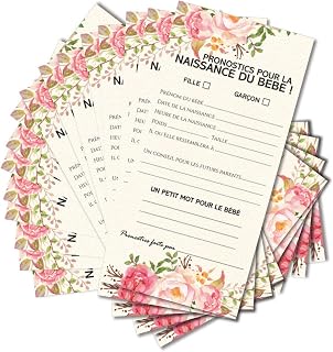 OLILLY - 20 Prediction Cards for Baby Shower Girl or Boy - Floral Theme (Floral Prono)