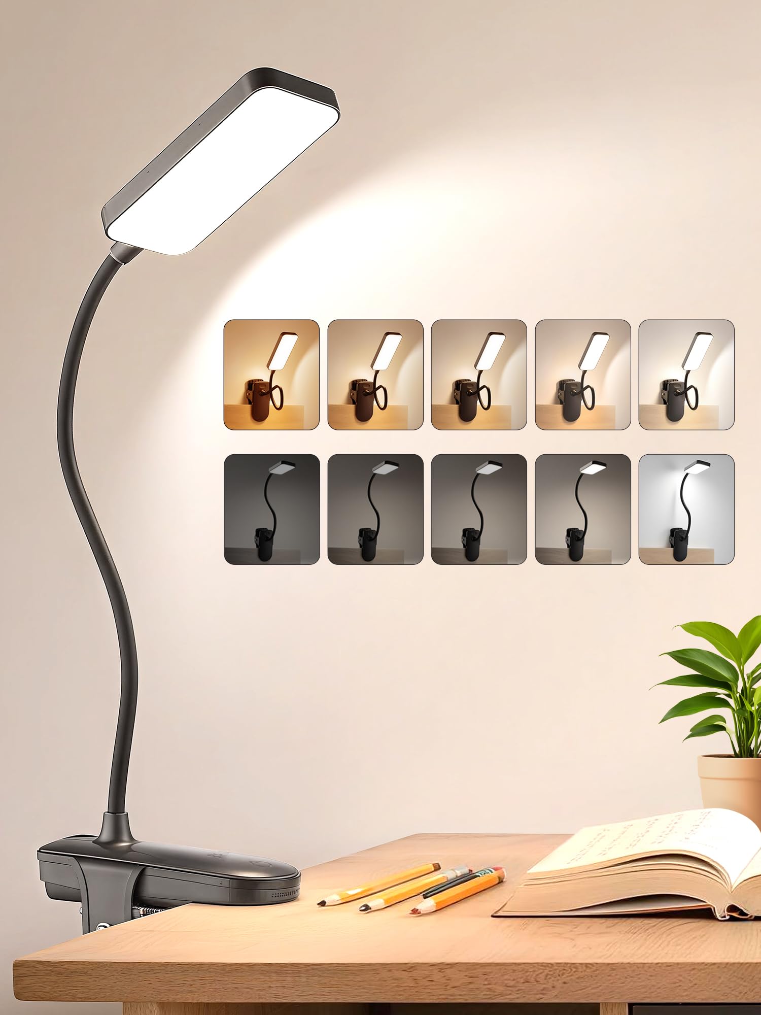 Reading Light,9 Brightness+5 Colors Clip on Light, LED Desk Lamp Table Lamp | 40