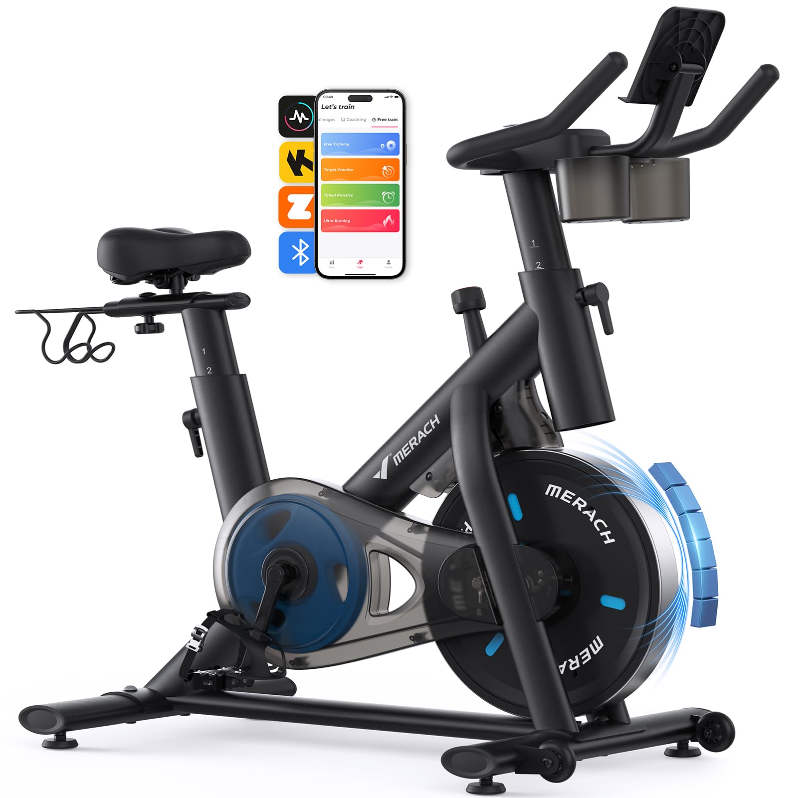 MERACH Exercise Bike, Magnetic Friction Stationary Bike for Home with APP | Low 