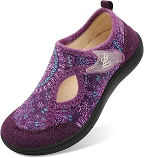 JIASUQI Womens Slippers Adjustable Breathable Wide Diabetic Shoes House Shoes Anti Skid Arthritis Edema Walking Shoes for Indoor Outdoor